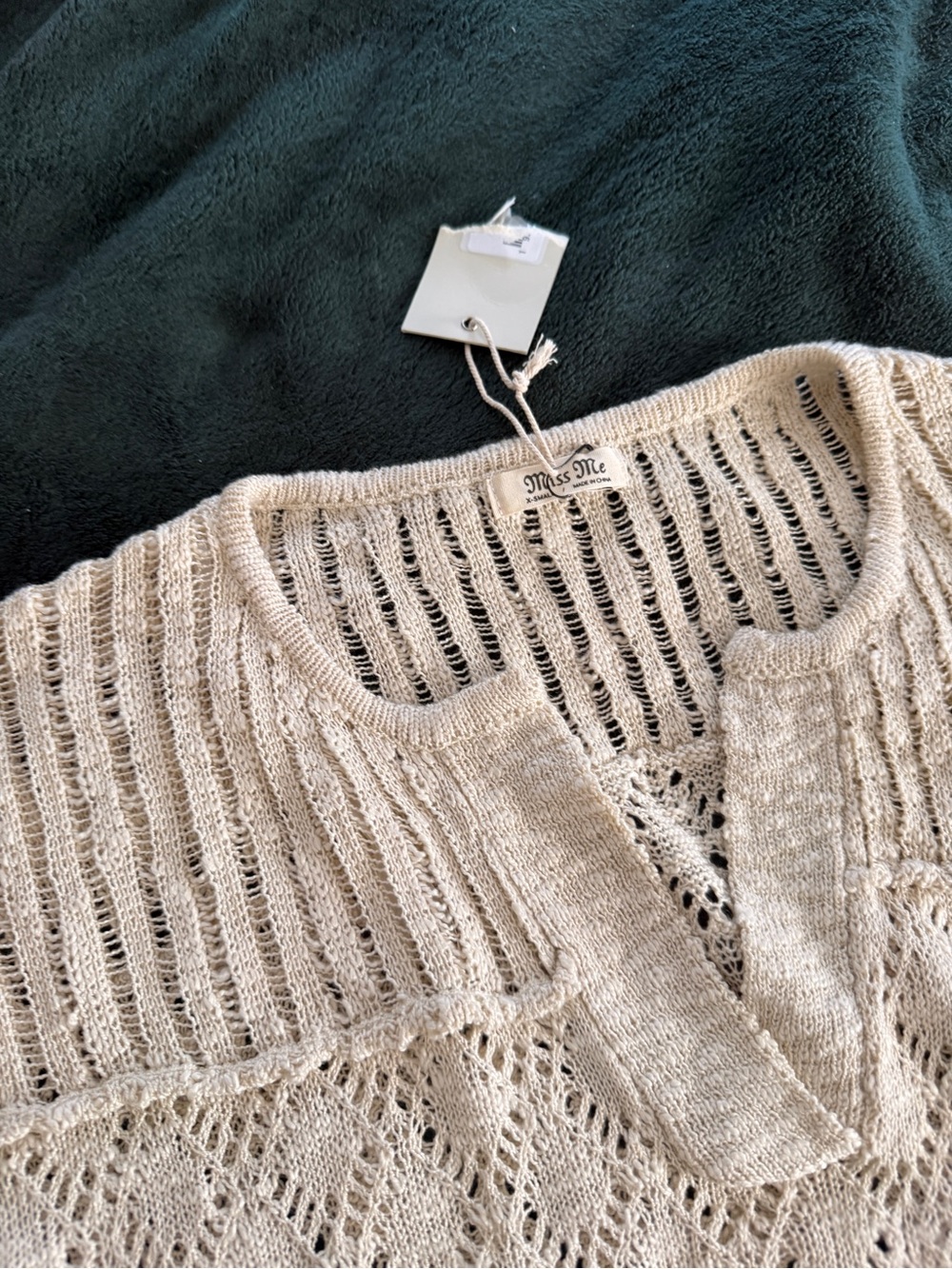 Miss Me Women's Acrylic Crochet Fringe Cropped Sweater - Picture 4 of 7